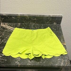 Lime Green Scalloped Women Shorts